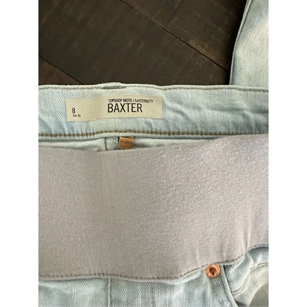 Topshop Moto Maternity Light Wash Cuffed Baxter Jeans With Bellyband Size 8 - Picture 4 of 5